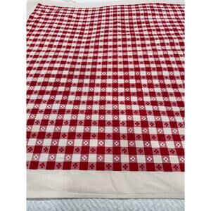Vintage Red Gingham Floral Picnic Cottagecore Farmhouse Cotton Tablecloth 50x48